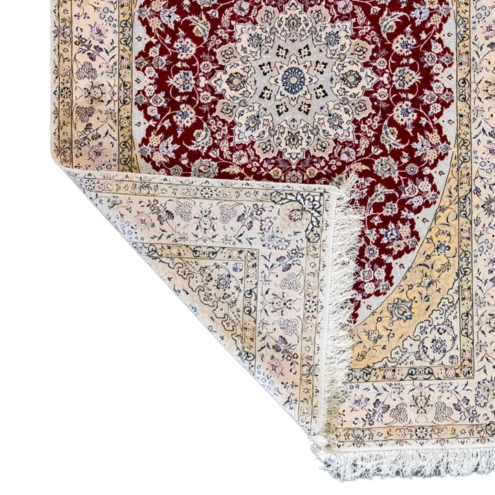 4' 2" x 6' 5" - RED AND BEIGE NAEIN FLORAL PERSIAN RUG ( 127 x 195 CM )