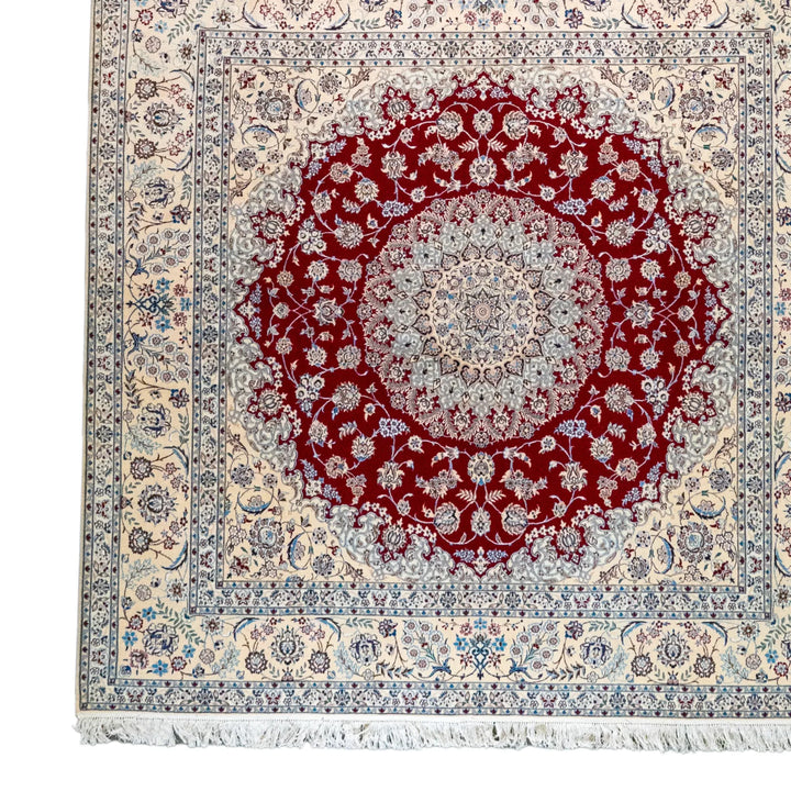 6' 8" x 6' 10" - RED AND BEIGE NAEIN FLORAL PERSIAN RUG ( 203 x 208 CM )
