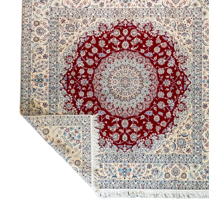 6' 8" x 6' 10" - RED AND BEIGE NAEIN FLORAL PERSIAN RUG ( 203 x 208 CM )