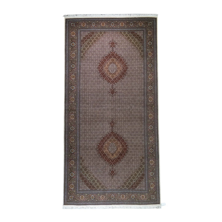 6' 7" x 13' 0" - BEIGE AND ROSE TABRIZ FISH DESIGN PERSIAN RUG ( 200 x 396 CM )