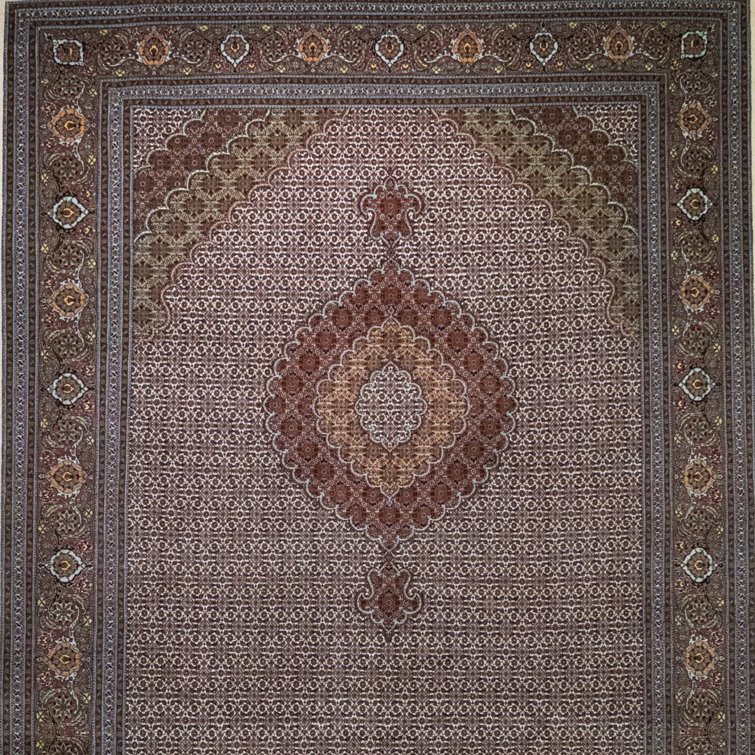 6' 7" x 13' 0" - BEIGE AND ROSE TABRIZ FISH DESIGN PERSIAN RUG ( 200 x 396 CM )