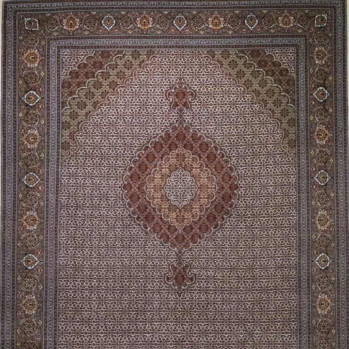 6' 7" x 13' 0" - BEIGE AND ROSE TABRIZ FISH DESIGN PERSIAN RUG ( 200 x 396 CM )