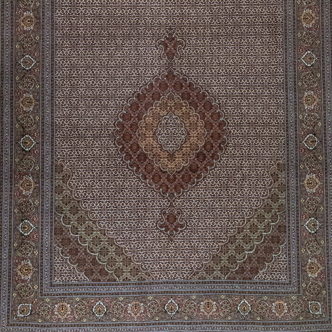 6' 7" x 13' 0" - BEIGE AND ROSE TABRIZ FISH DESIGN PERSIAN RUG ( 200 x 396 CM )