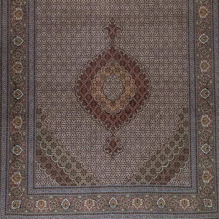 6' 7" x 13' 0" - BEIGE AND ROSE TABRIZ FISH DESIGN PERSIAN RUG ( 200 x 396 CM )