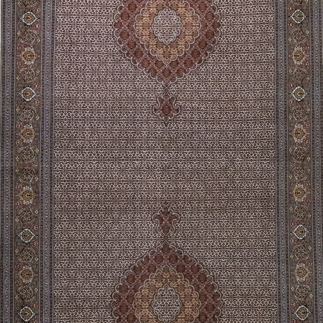 6' 7" x 13' 0" - BEIGE AND ROSE TABRIZ FISH DESIGN PERSIAN RUG ( 200 x 396 CM )