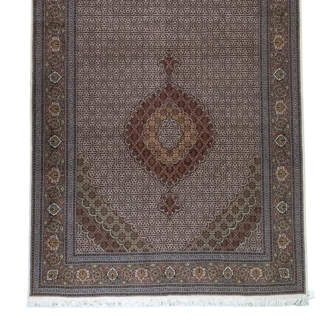 6' 7" x 13' 0" - BEIGE AND ROSE TABRIZ FISH DESIGN PERSIAN RUG ( 200 x 396 CM )