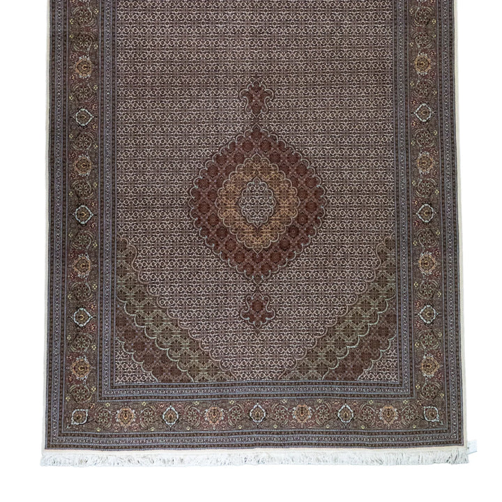 6' 7" x 13' 0" - BEIGE AND ROSE TABRIZ FISH DESIGN PERSIAN RUG ( 200 x 396 CM )