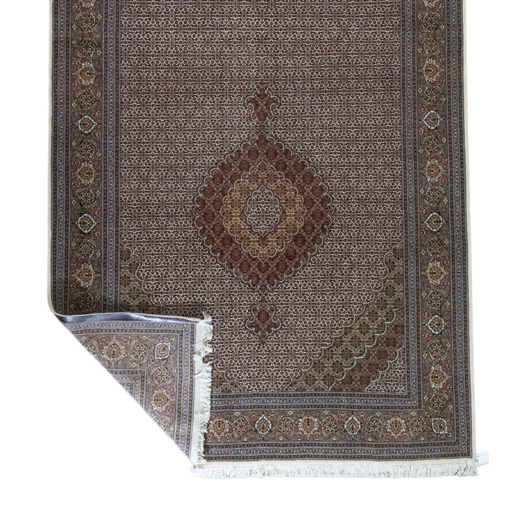 6' 7" x 13' 0" - BEIGE AND ROSE TABRIZ FISH DESIGN PERSIAN RUG ( 200 x 396 CM )