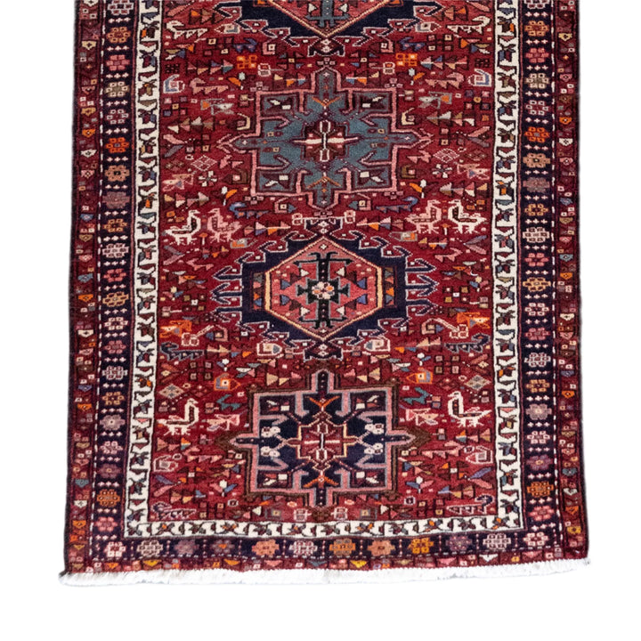 3' 8" x 13' 11" - RED AND RED KARAJEH GEOMETRIC PERSIAN RUG ( 112 x 424 CM )