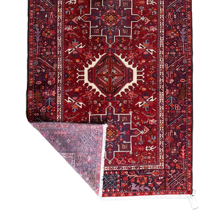 4' 10" x 13' 1" - RED AND BLUE KARAJEH GEOMETRIC PERSIAN RUG ( 147 x 399 CM )