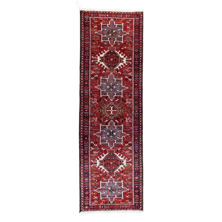 2' 8" x 8' 2" - RED AND BLUE KARAJEH GEOMETRIC PERSIAN RUG ( 81 x 249 CM )