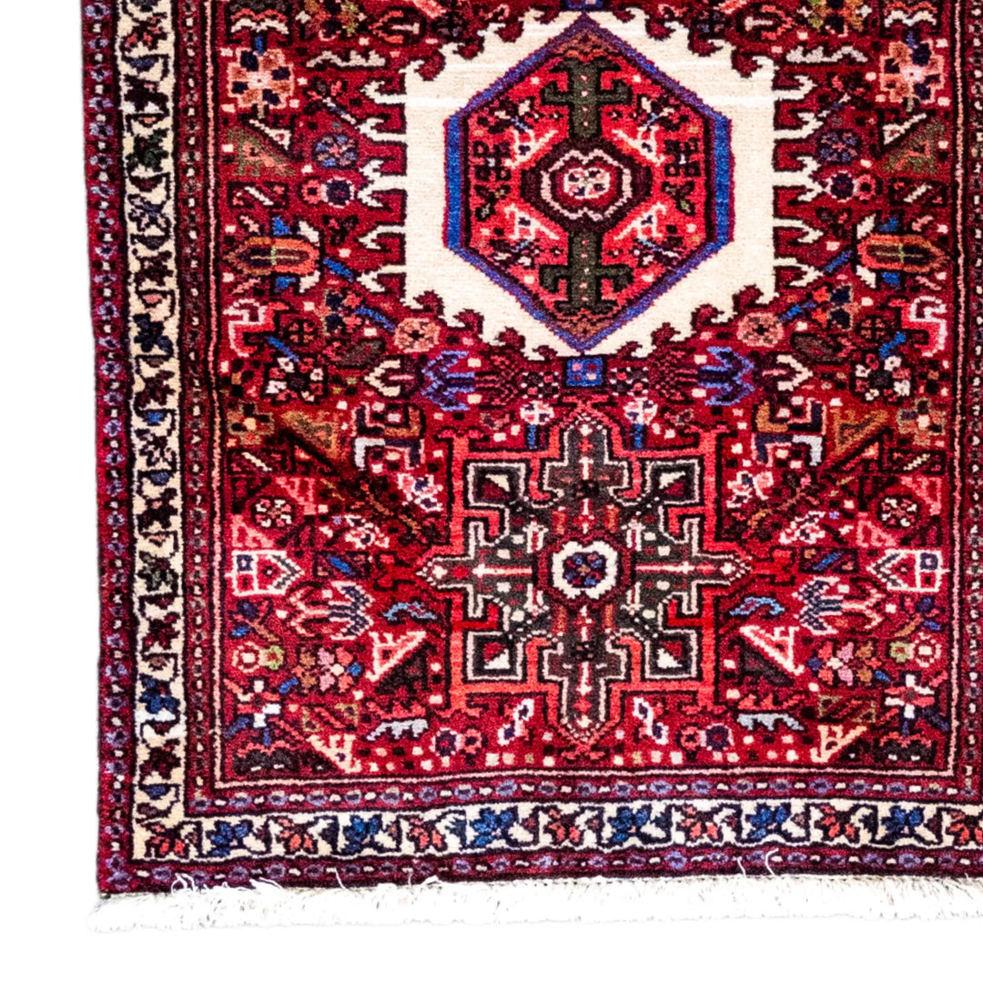 2' 1" x 3' 1" - RED AND NAVY KARAJEH GEOMETRIC PERSIAN RUG ( 63 x 94 CM )