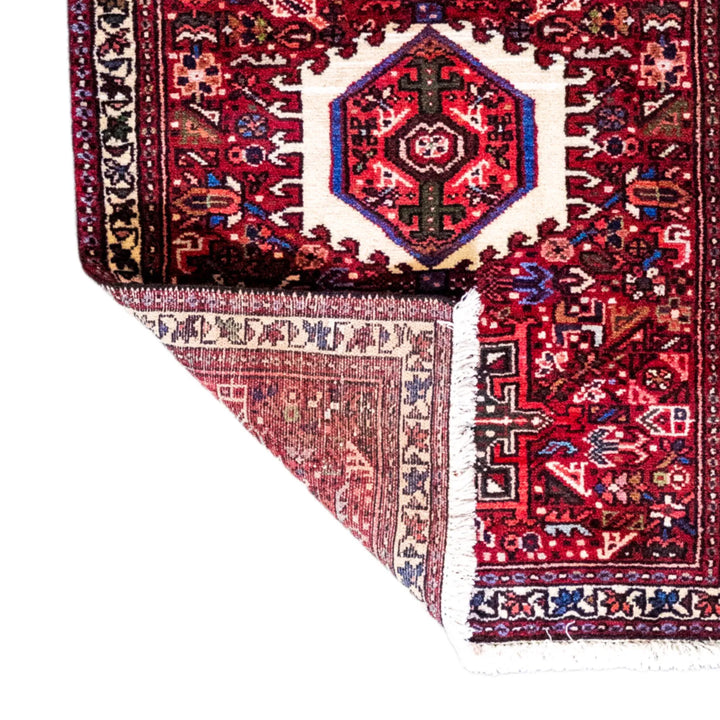 2' 1" x 3' 1" - RED AND NAVY KARAJEH GEOMETRIC PERSIAN RUG ( 63 x 94 CM )