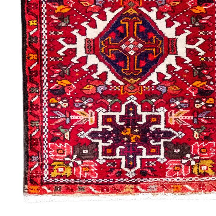 2' 2" x 2' 10" - RED AND NAVY KARAJEH GEOMETRIC PERSIAN RUG ( 66 x 86 CM )