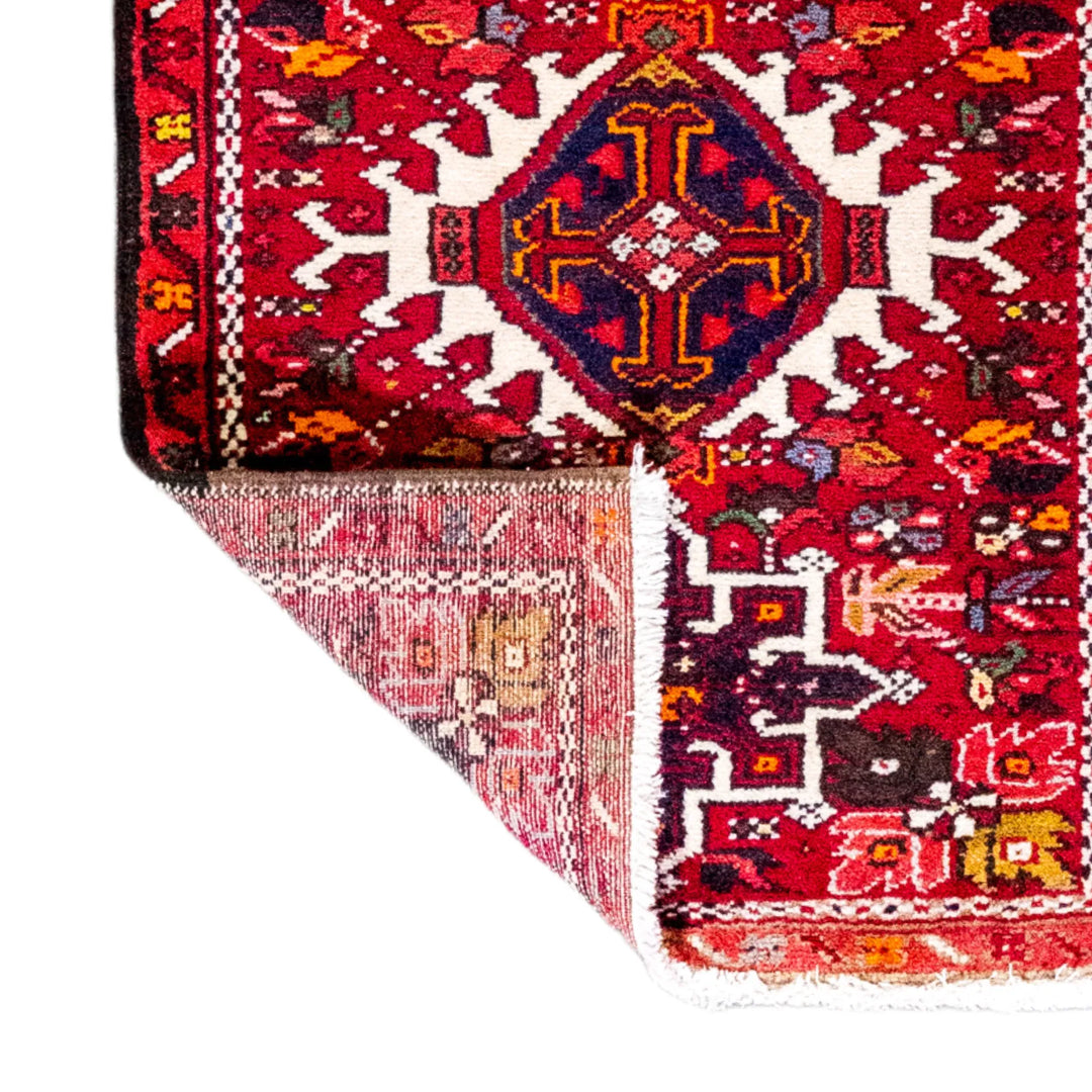 2' 2" x 2' 10" - RED AND NAVY KARAJEH GEOMETRIC PERSIAN RUG ( 66 x 86 CM )