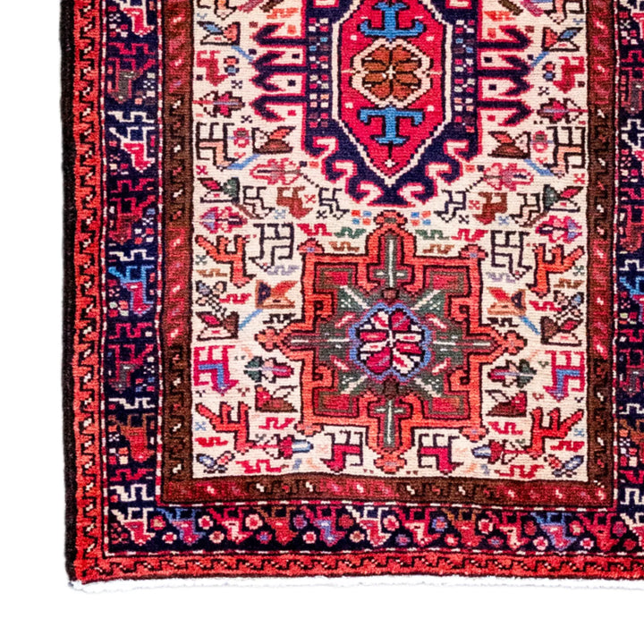 2' 1" x 3' 3" - RED AND NAVY KARAJEH GEOMETRIC PERSIAN RUG ( 63 x 99 CM )