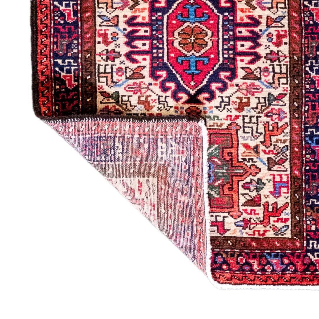 2' 1" x 3' 3" - RED AND NAVY KARAJEH GEOMETRIC PERSIAN RUG ( 63 x 99 CM )