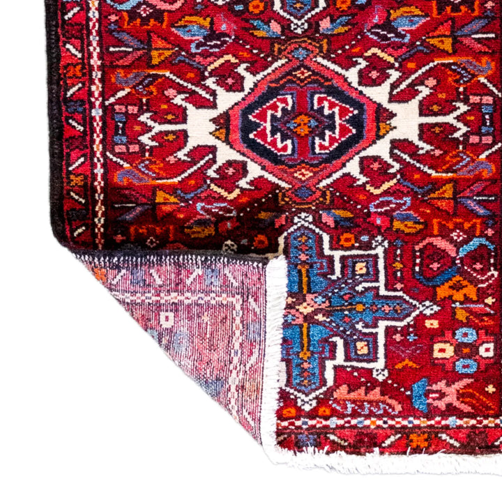 2' 2" x 2' 11" - RED AND NAVY KARAJEH GEOMETRIC PERSIAN RUG ( 66 x 89 CM )