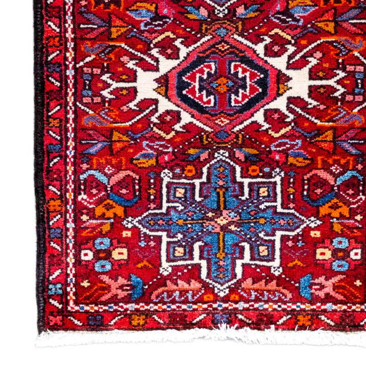 2' 2" x 2' 11" - RED AND NAVY KARAJEH GEOMETRIC PERSIAN RUG ( 66 x 89 CM )