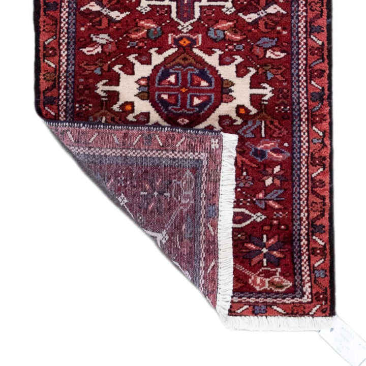 2' 1" x 6' 3" - RED AND NAVY KARAJEH GEOMETRIC PERSIAN RUG ( 63 x 190 CM )