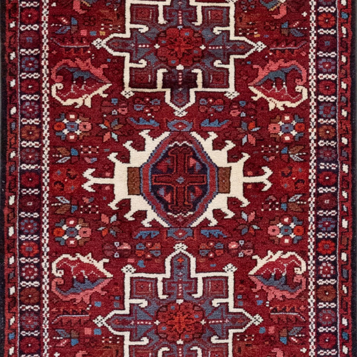 2' 7" x 8' 7" - RED AND NAVY KARAJEH GEOMETRIC PERSIAN RUG ( 80 x 260 CM )