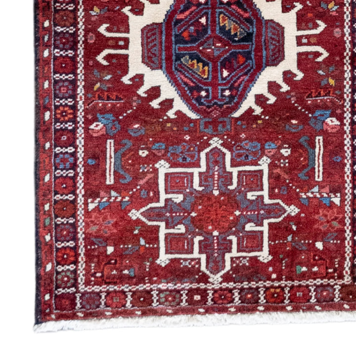 2' 7" x 8' 7" - RED AND NAVY KARAJEH GEOMETRIC PERSIAN RUG ( 79 x 261 CM )