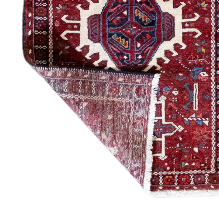 2' 7" x 8' 7" - RED AND NAVY KARAJEH GEOMETRIC PERSIAN RUG ( 80 x 260 CM )
