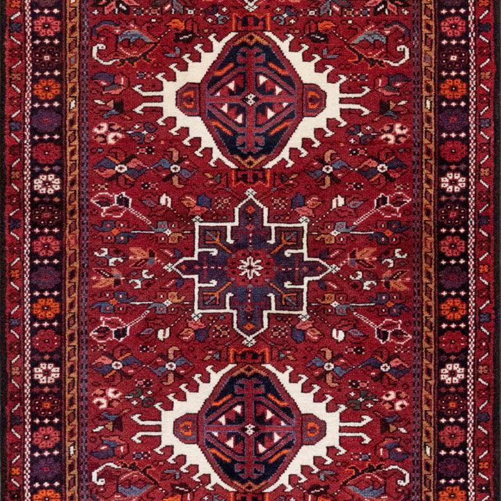 3' 7" x 6' 7" - RED AND NAVY KARAJEH GEOMETRIC PERSIAN RUG ( 109 x 200 CM )