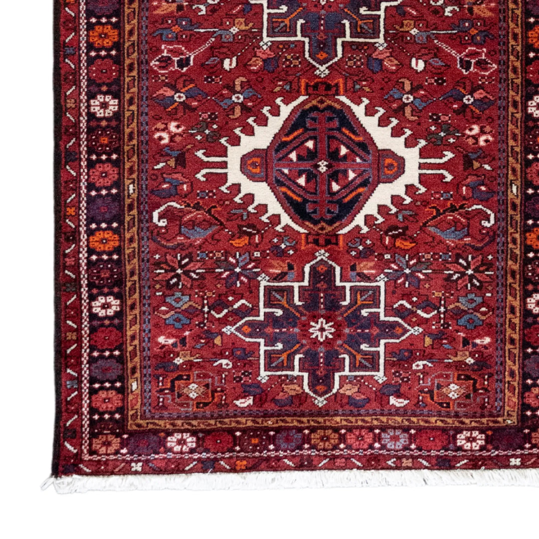 3' 7" x 6' 7" - RED AND NAVY KARAJEH GEOMETRIC PERSIAN RUG ( 110 x 200 CM )