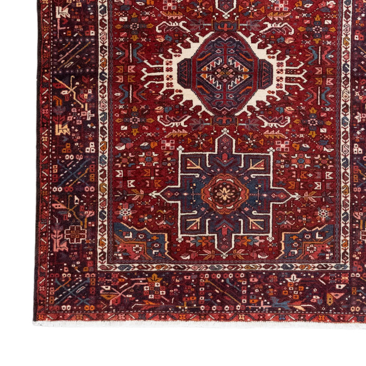 5' 1" x 6' 8" - RED AND NAVY KARAJEH GEOMETRIC PERSIAN RUG ( 155 x 203 CM )