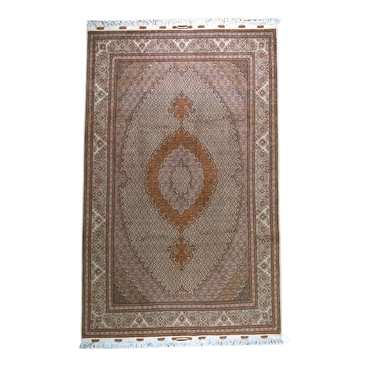 6' 6" x 10' 1" - BEIGE AND GREEN TABRIZ FISH DESIGN PERSIAN RUG ( 198 x 307 CM )
