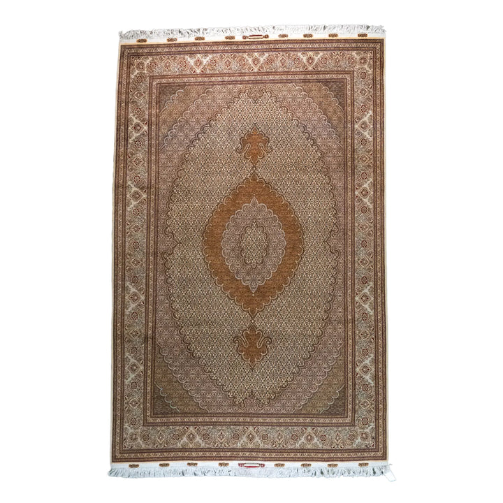 6' 7" x 10' 1" - BEIGE AND GREEN TABRIZ FISH DESIGN PERSIAN RUG ( 200 x 307 CM )