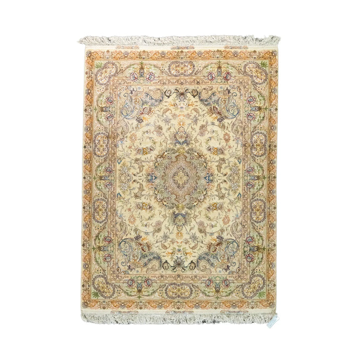 4' 11" x 6' 8" - BEIGE AND GREEN TABRIZ FLORAL PERSIAN RUG ( 150 x 203 CM )