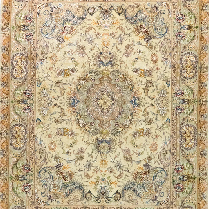 4' 11" x 6' 8" - BEIGE AND GREEN TABRIZ FLORAL PERSIAN RUG ( 150 x 203 CM )