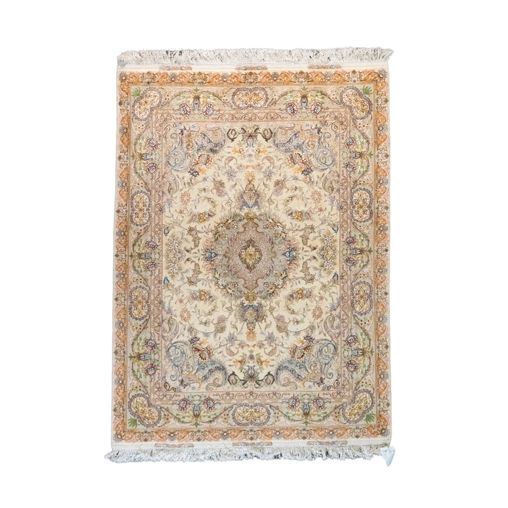 4' 11" x 6' 7" - BEIGE AND GREEN TABRIZ FLORAL PERSIAN RUG ( 150 x 200 CM )