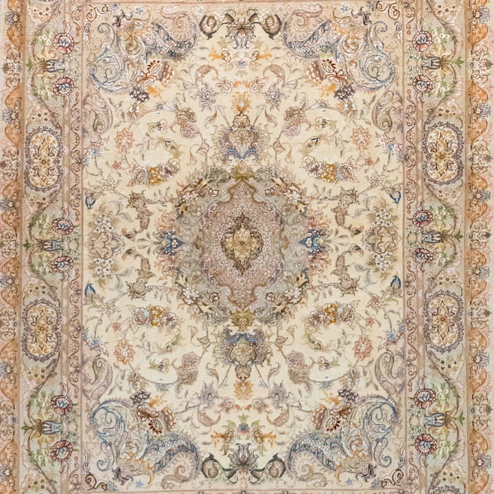 4' 11" x 6' 7" - BEIGE AND GREEN TABRIZ FLORAL PERSIAN RUG ( 150 x 200 CM )