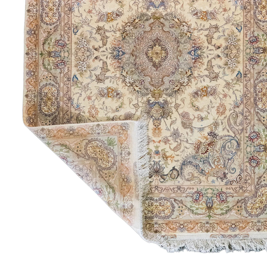 4' 11" x 6' 7" - BEIGE AND GREEN TABRIZ FLORAL PERSIAN RUG ( 150 x 200 CM )