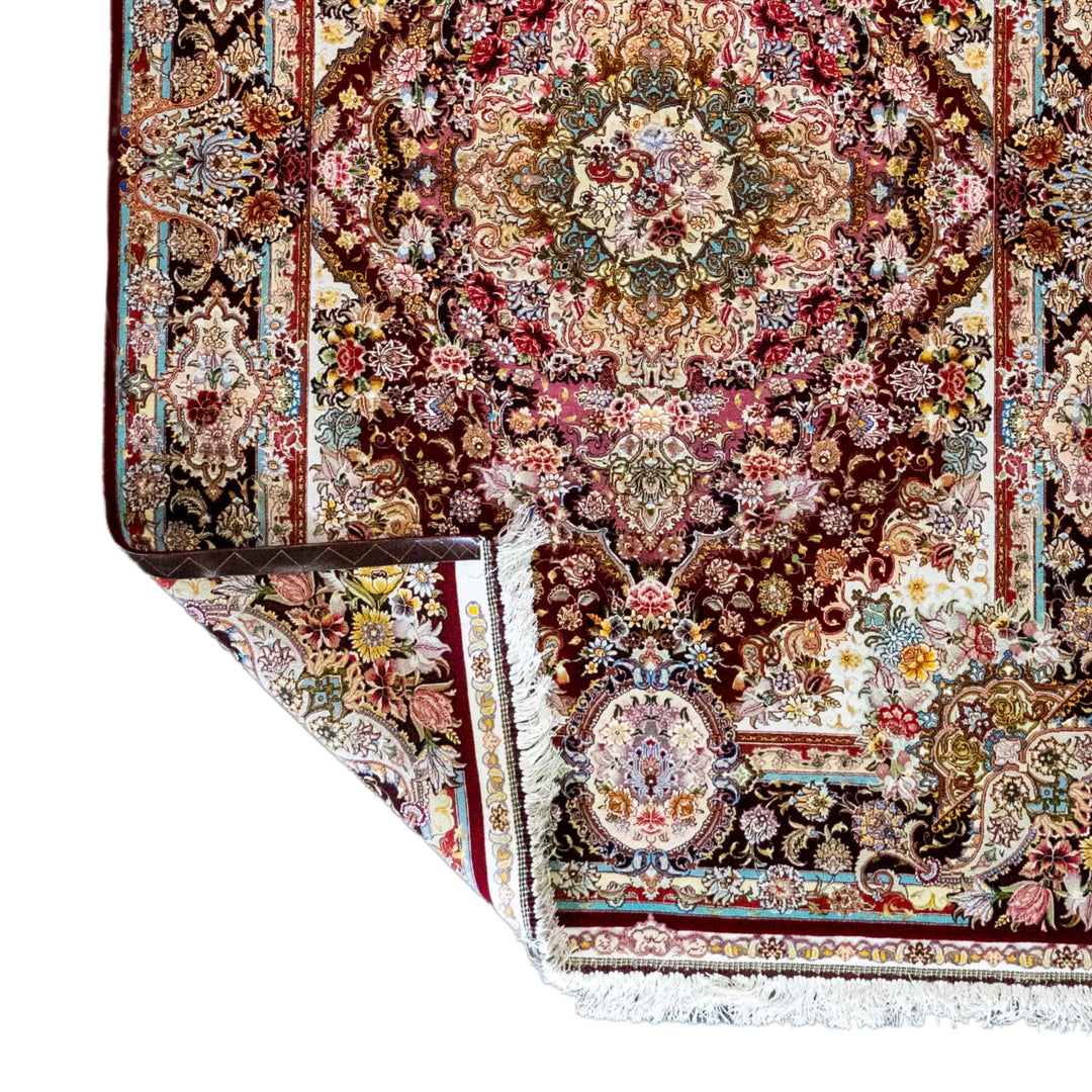 5' 0" x 6' 10" - RED AND MULTICOLOR TABRIZ FLORAL PERSIAN RUG ( 152 x 208 CM )