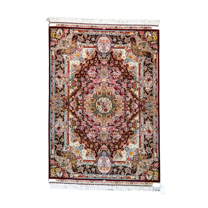 5' 0" x 6' 10" - RED AND MULTICOLOR TABRIZ FLORAL PERSIAN RUG ( 152 x 208 CM )