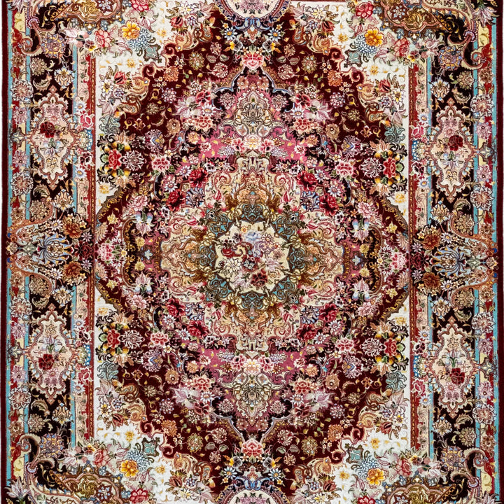 5' 0" x 6' 10" - RED AND MULTICOLOR TABRIZ FLORAL PERSIAN RUG ( 152 x 208 CM )