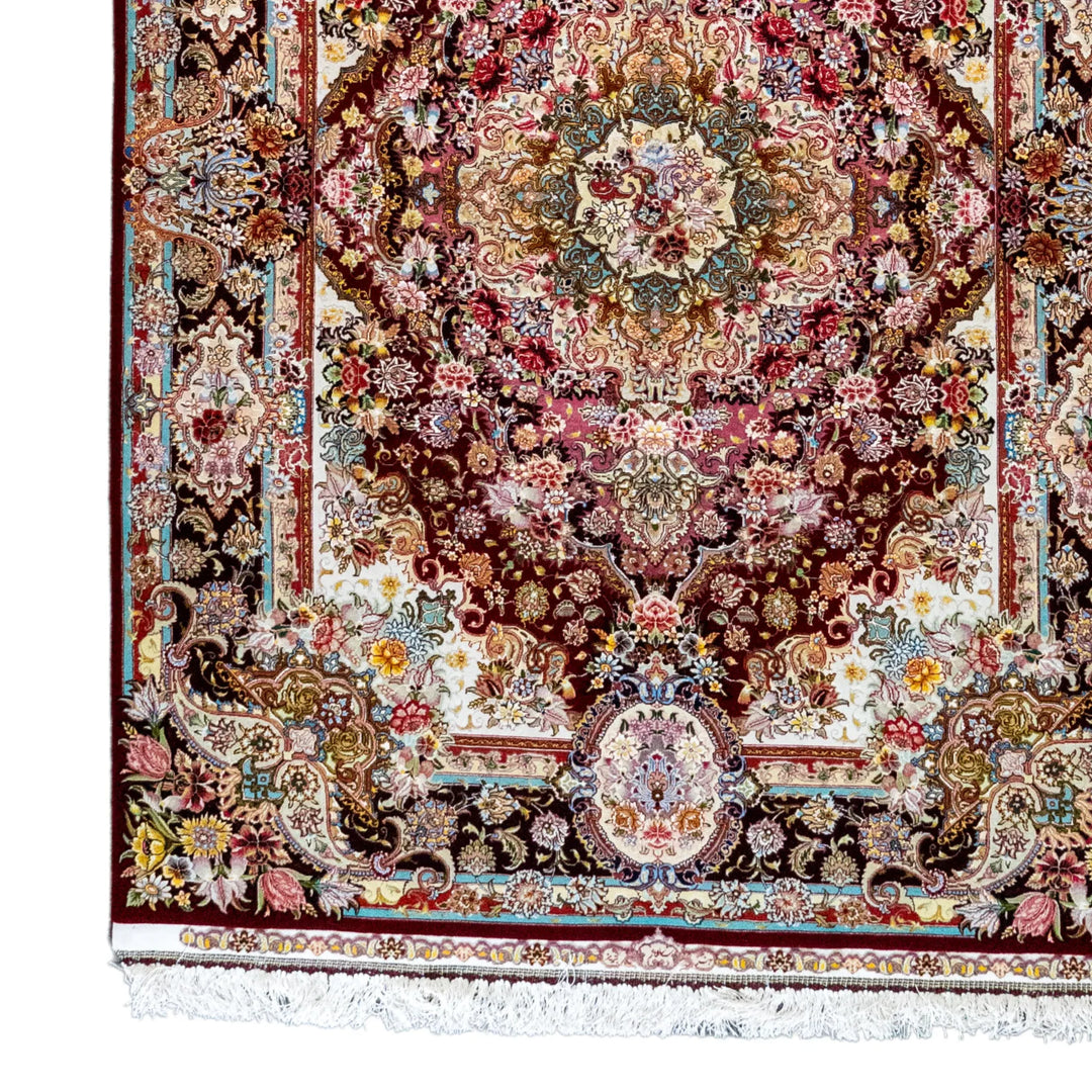 5' 0" x 6' 10" - RED AND MULTICOLOR TABRIZ FLORAL PERSIAN RUG ( 152 x 208 CM )