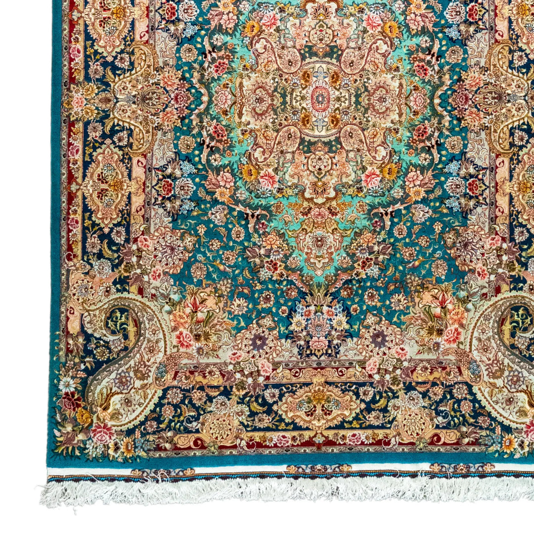4' 11" x 6' 9" - GREEN AND MULTICOLOR TABRIZ FLORAL PERSIAN RUG ( 150 x 206 CM )