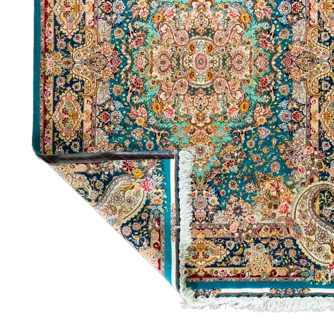 4' 11" x 6' 9" - GREEN AND MULTICOLOR TABRIZ FLORAL PERSIAN RUG ( 150 x 206 CM )