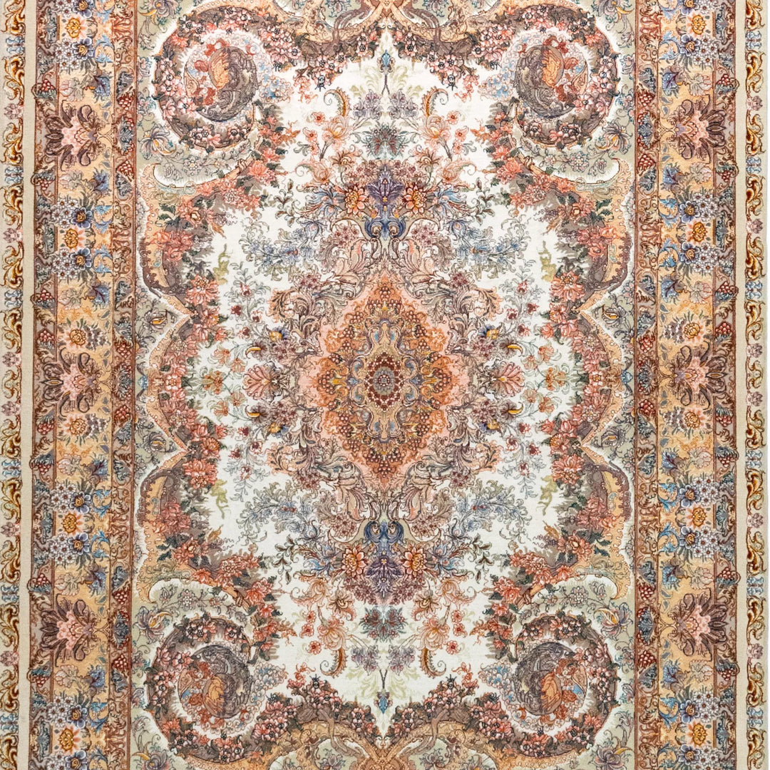 4' 11" x 6' 11" - BEIGE AND ROSE TABRIZ FLORAL PERSIAN RUG ( 150 x 211 CM )
