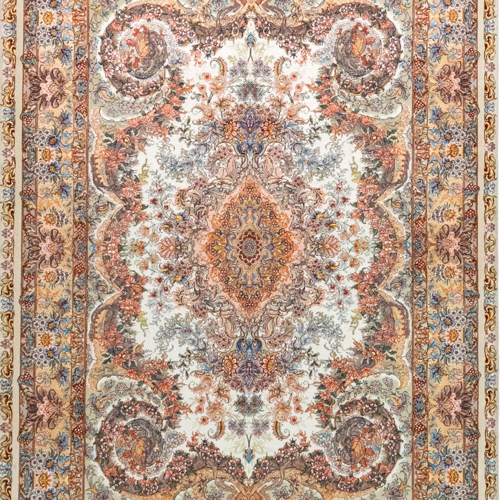 4' 11" x 6' 11" - BEIGE AND ROSE TABRIZ FLORAL PERSIAN RUG ( 150 x 211 CM )