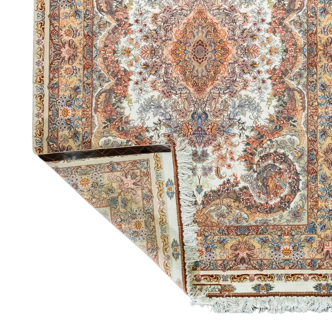 4' 11" x 6' 11" - BEIGE AND ROSE TABRIZ FLORAL PERSIAN RUG ( 150 x 211 CM )