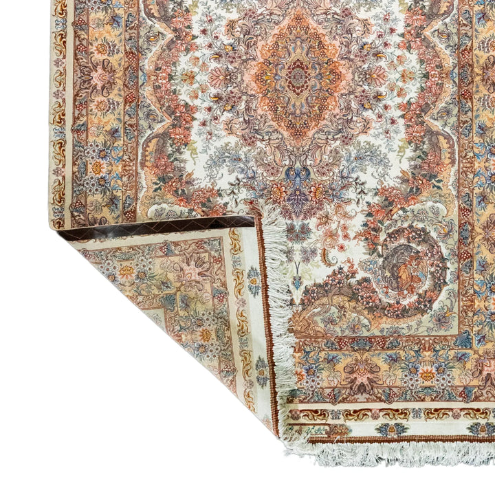 4' 11" x 6' 11" - BEIGE AND ROSE TABRIZ FLORAL PERSIAN RUG ( 150 x 211 CM )