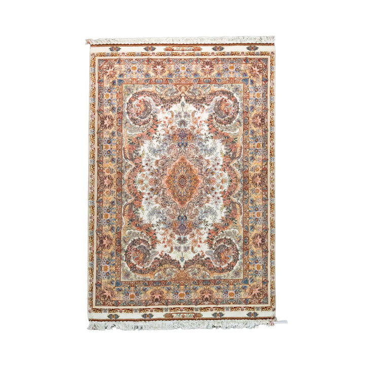 4' 11" x 6' 11" - BEIGE AND ROSE TABRIZ FLORAL PERSIAN RUG ( 150 x 211 CM )