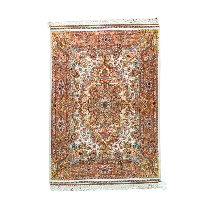 4' 11" x 7' 0" - BEIGE AND ROSE TABRIZ FLORAL PERSIAN RUG ( 150 x 213 CM )