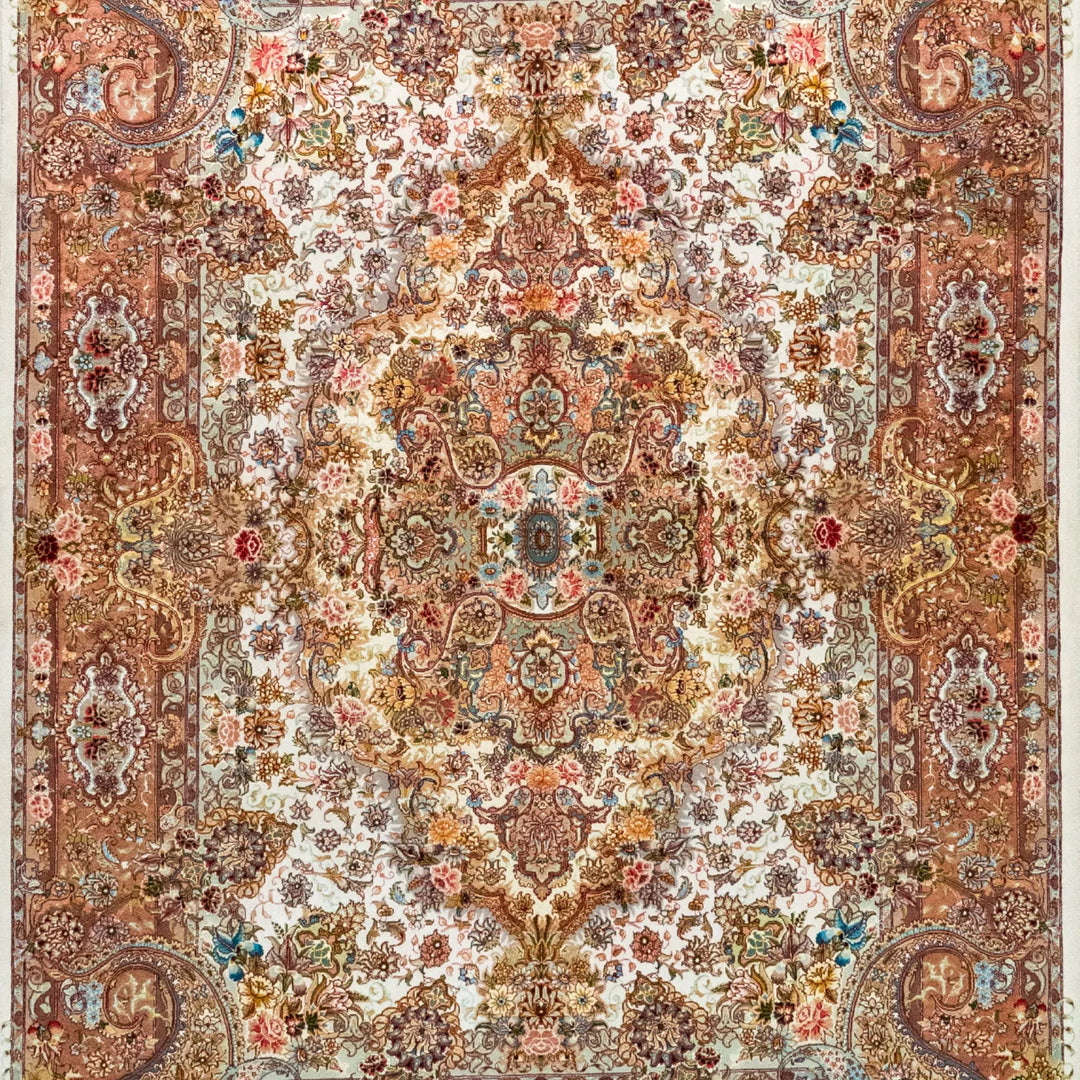 4' 11" x 7' 0" - BEIGE AND ROSE TABRIZ FLORAL PERSIAN RUG ( 150 x 213 CM )